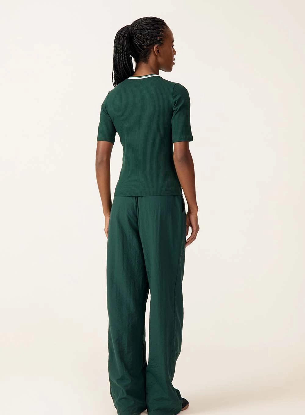 Blusa Ajustada Em Malha Canelada Verde