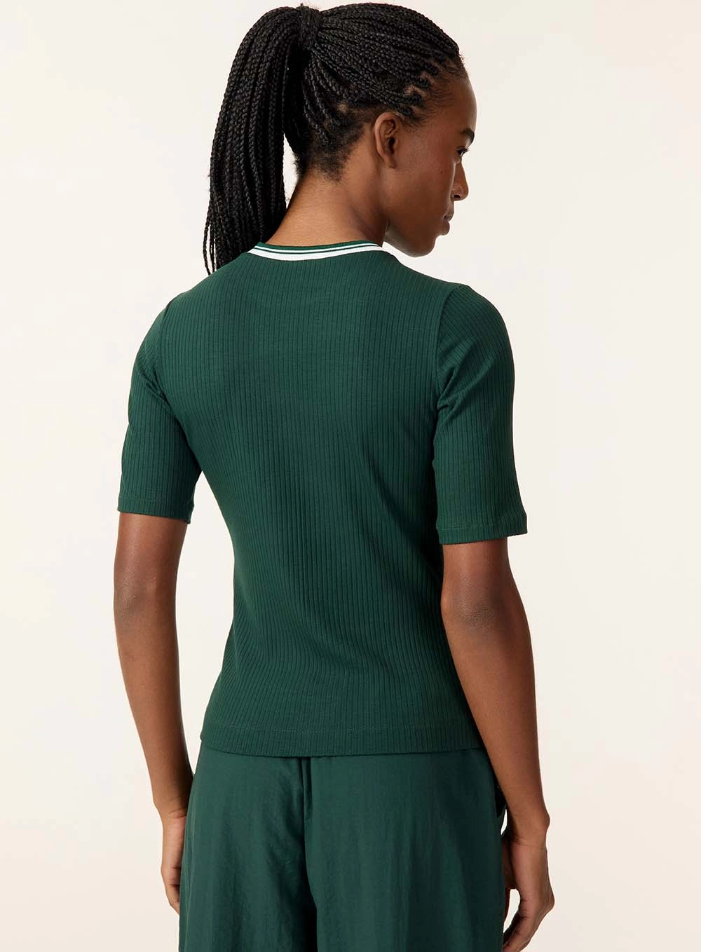 Blusa Ajustada Em Malha Canelada Verde