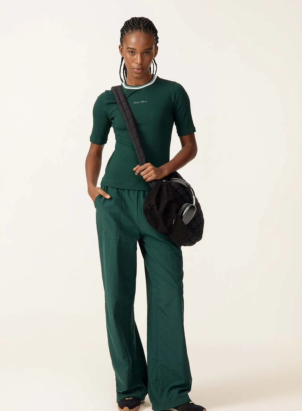 Blusa Ajustada Em Malha Canelada Verde