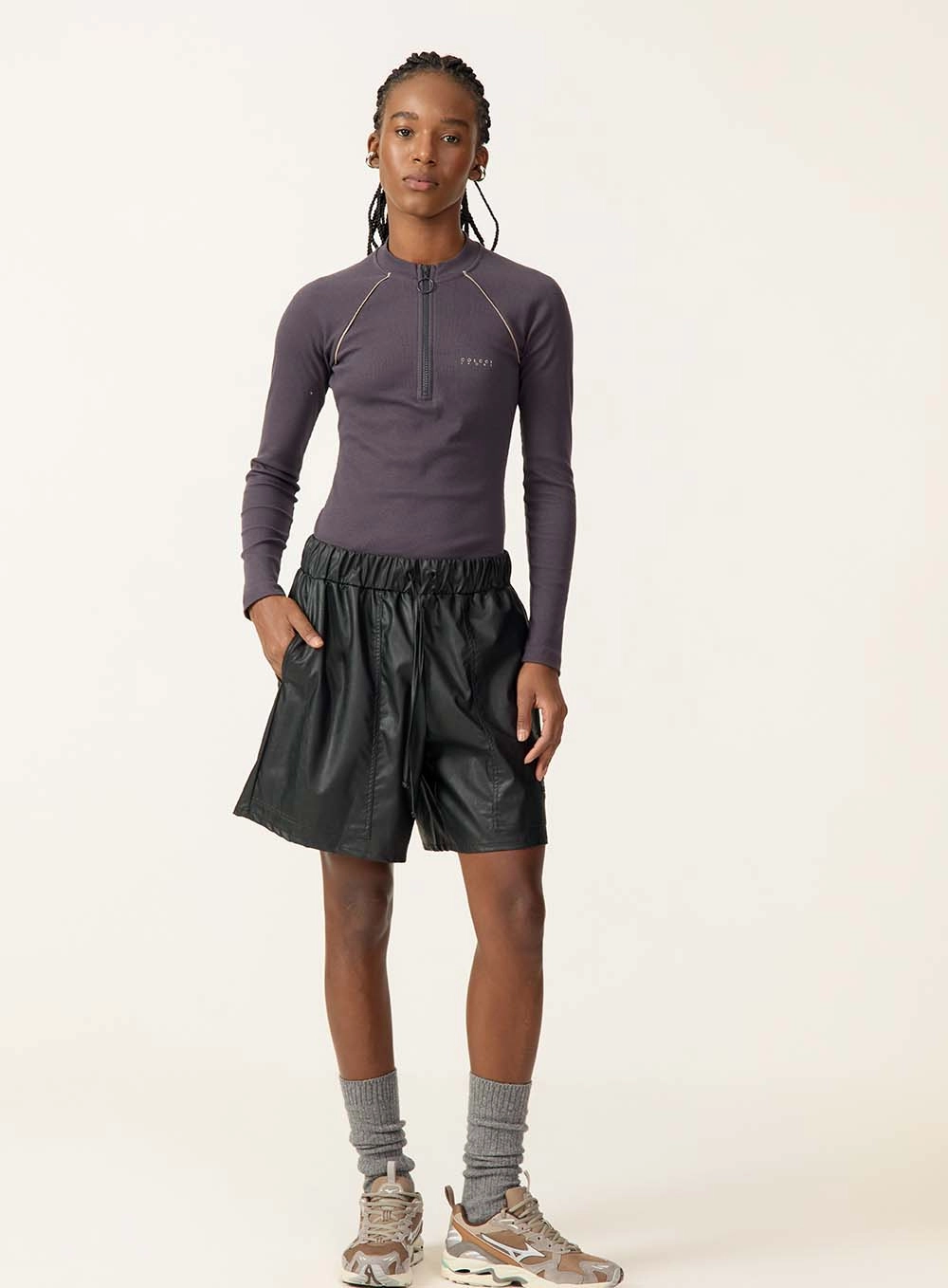 Blusa De Manga Longa Half-zip Cinza