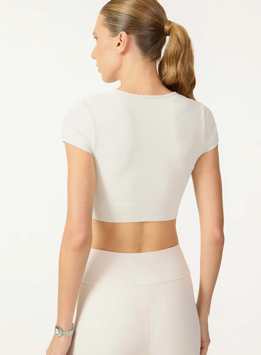Blusa Cropped Canelada Com Decote Transpassado Cinza