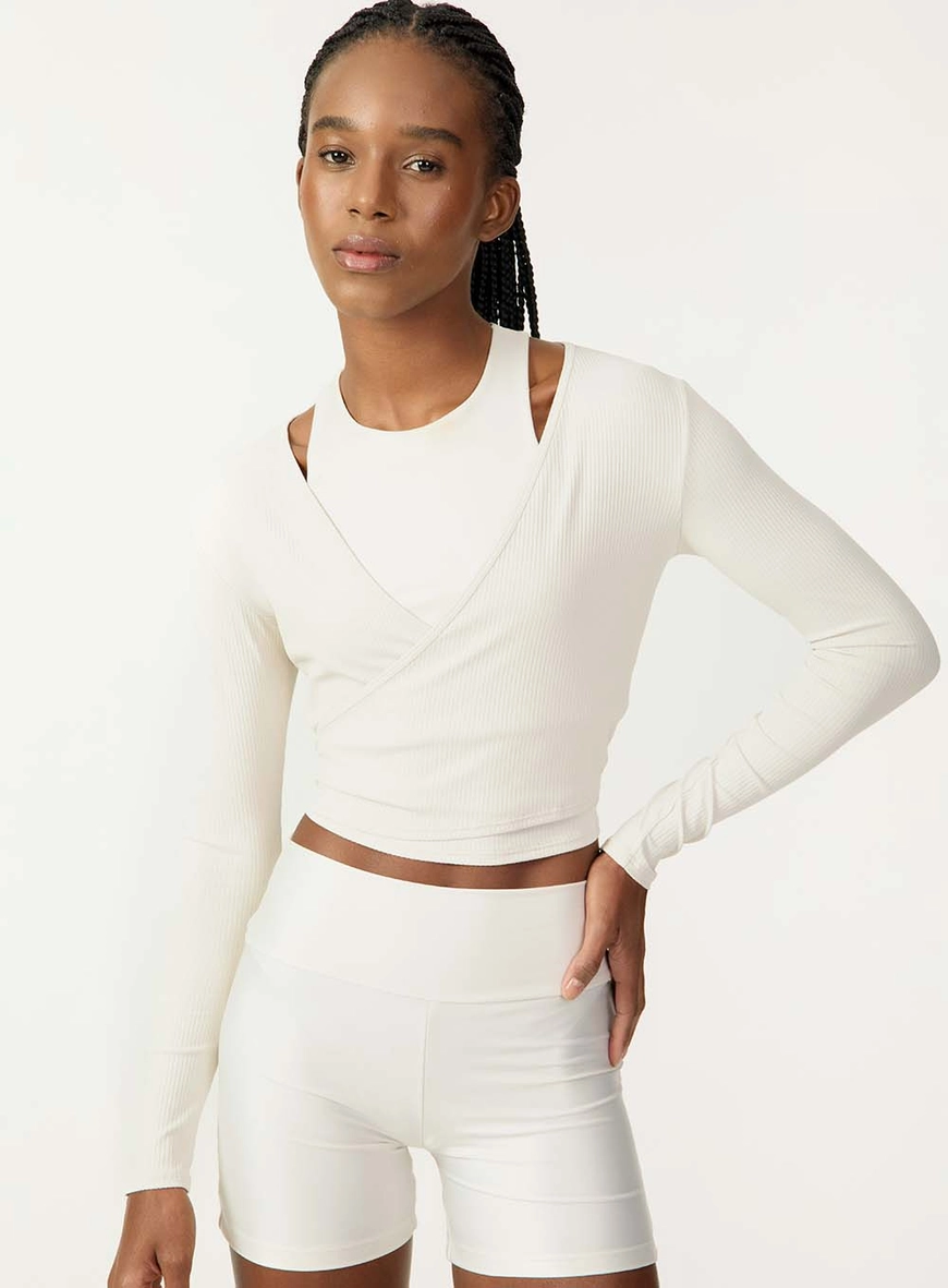 Blusa Cropped Transpassada Manga Longa