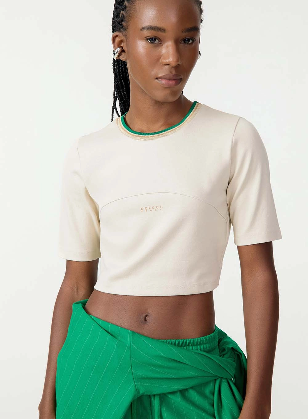 Blusa Cropped Esportiva Reta Bege