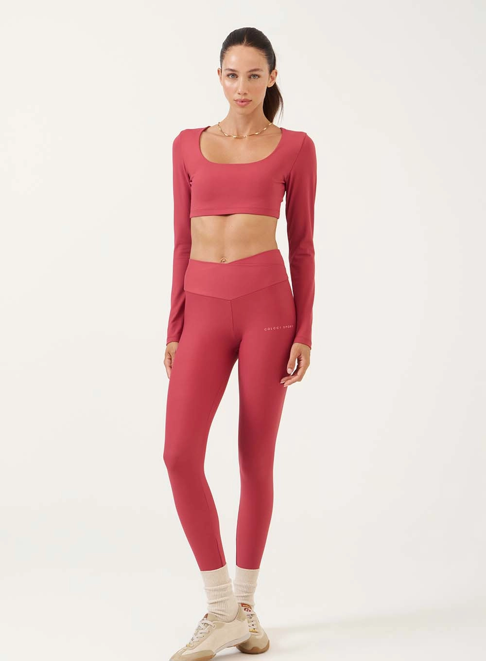Blusa Cropped Esportiva Manga Longa Vermelho