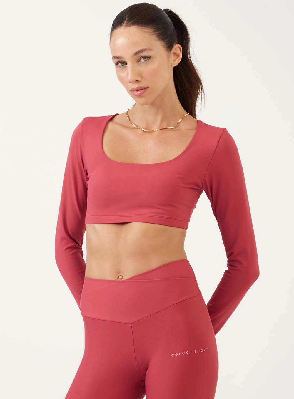 Blusa Cropped Esportiva Manga Longa Vermelho