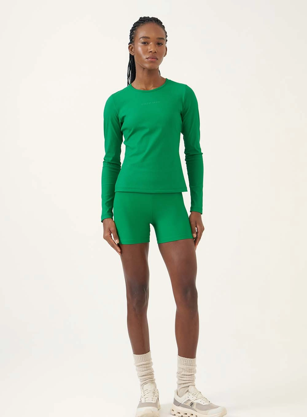 Blusa Esportiva Canelada Manga Longa Verde