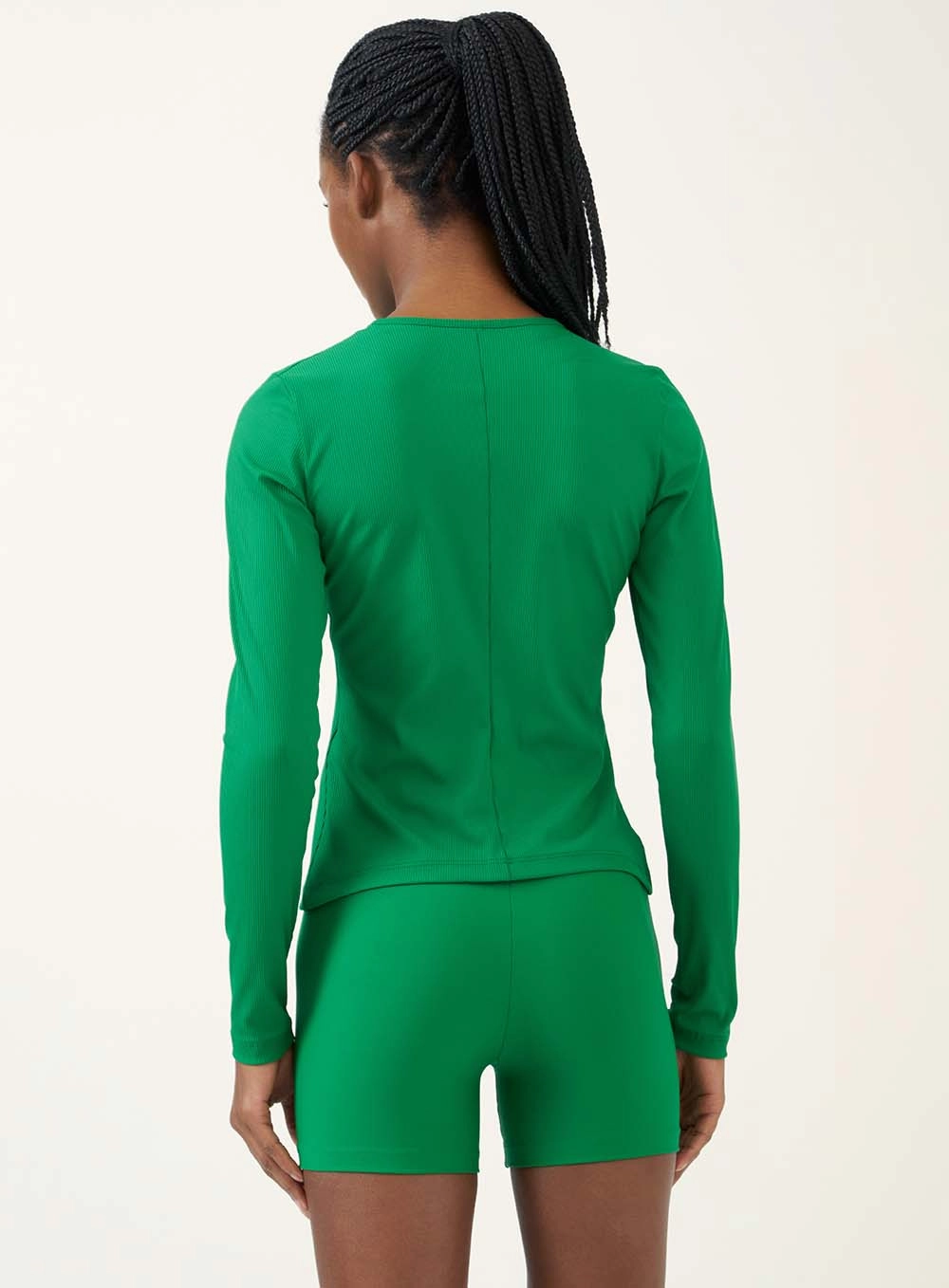 Blusa Esportiva Canelada Manga Longa Verde