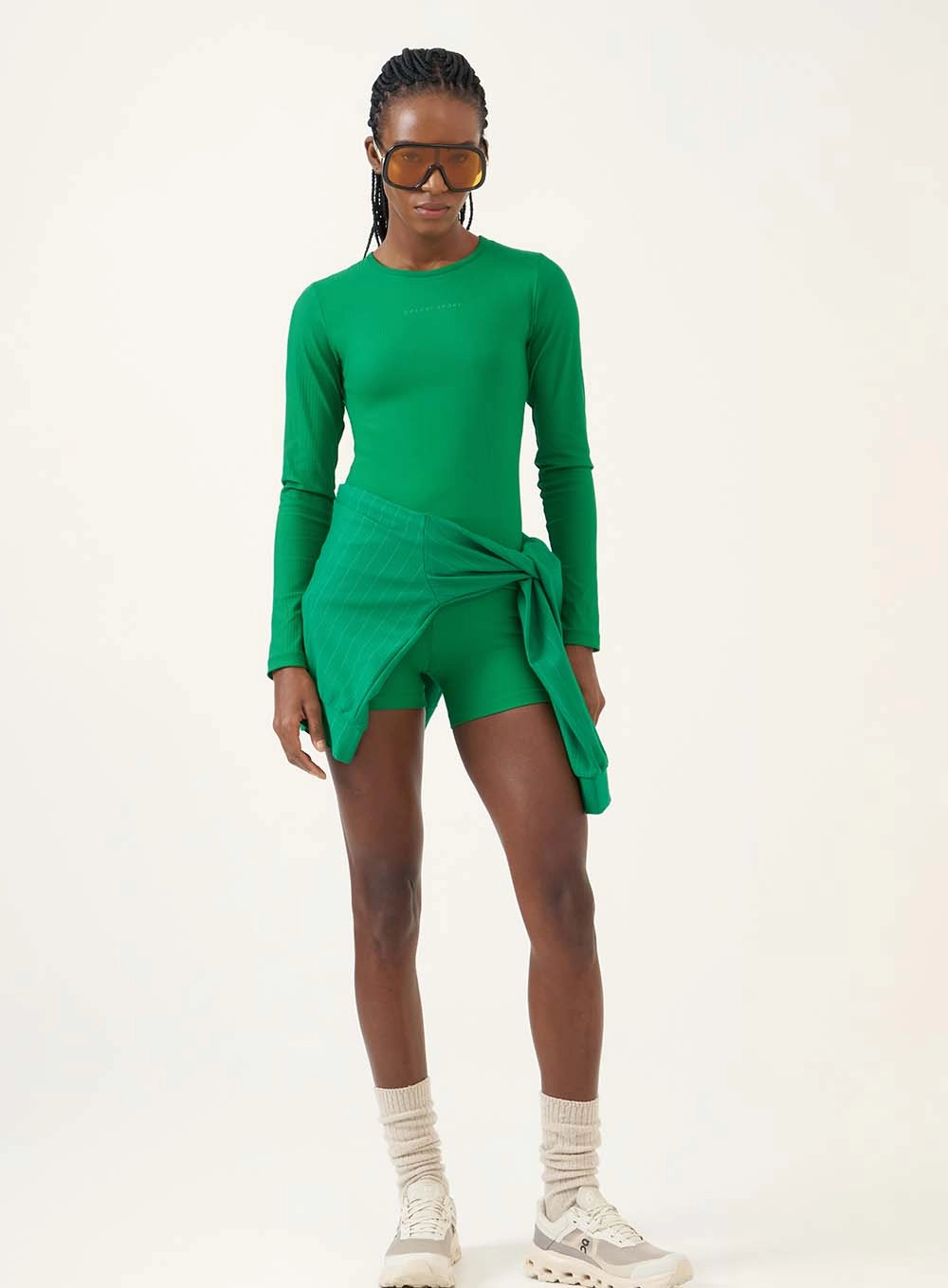 Blusa Esportiva Canelada Manga Longa Verde