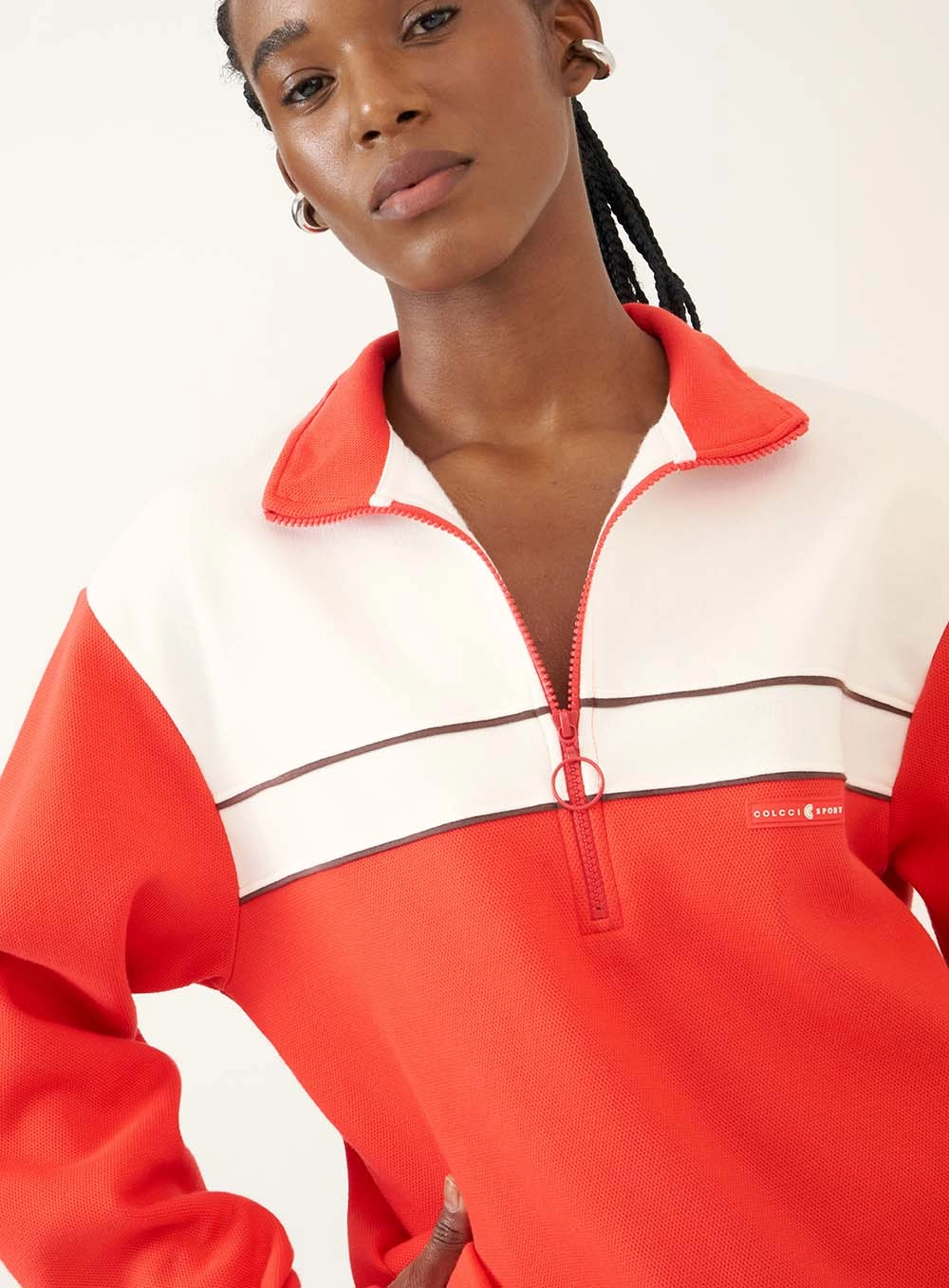Blusão Oversized Com Painel Contrastante Vermelho