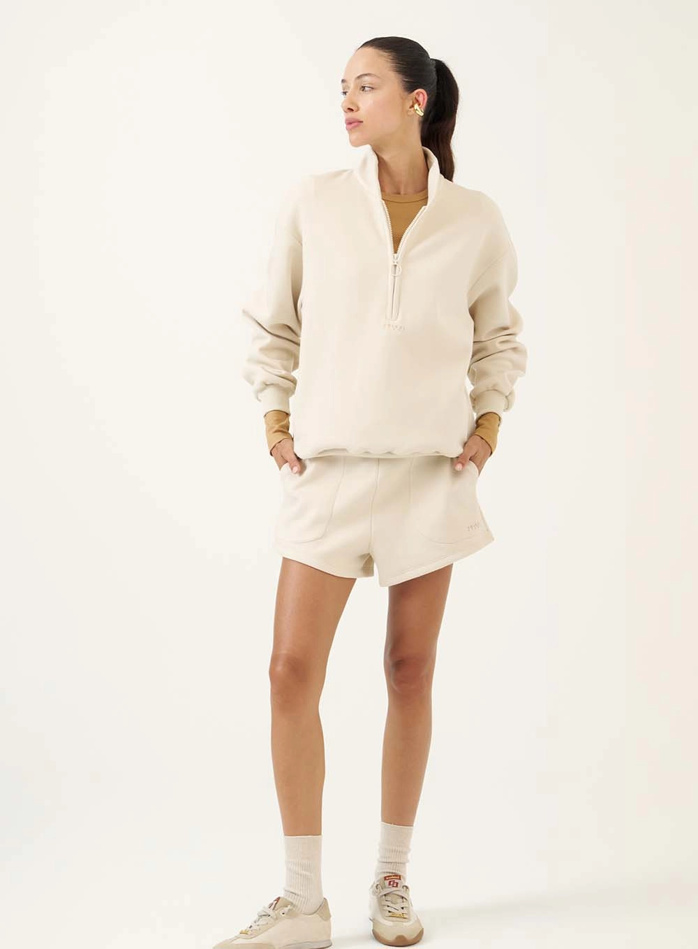 Blusão Oversized Com Zíper Bege