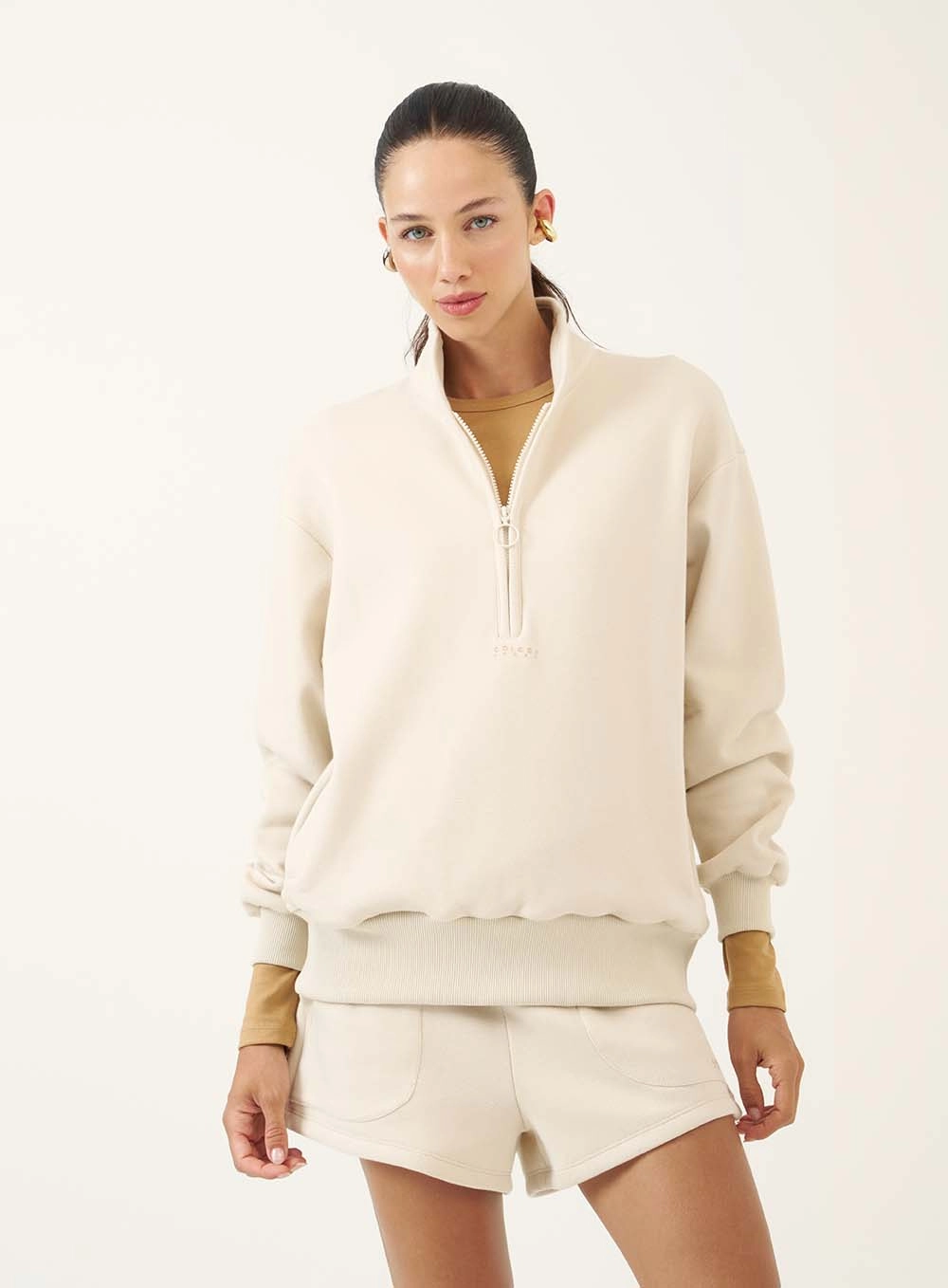Blusão Oversized Com Zíper Bege