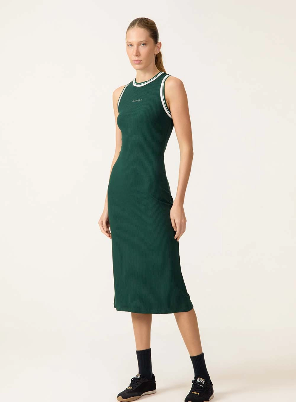 Vestido Midi Canelado Verde