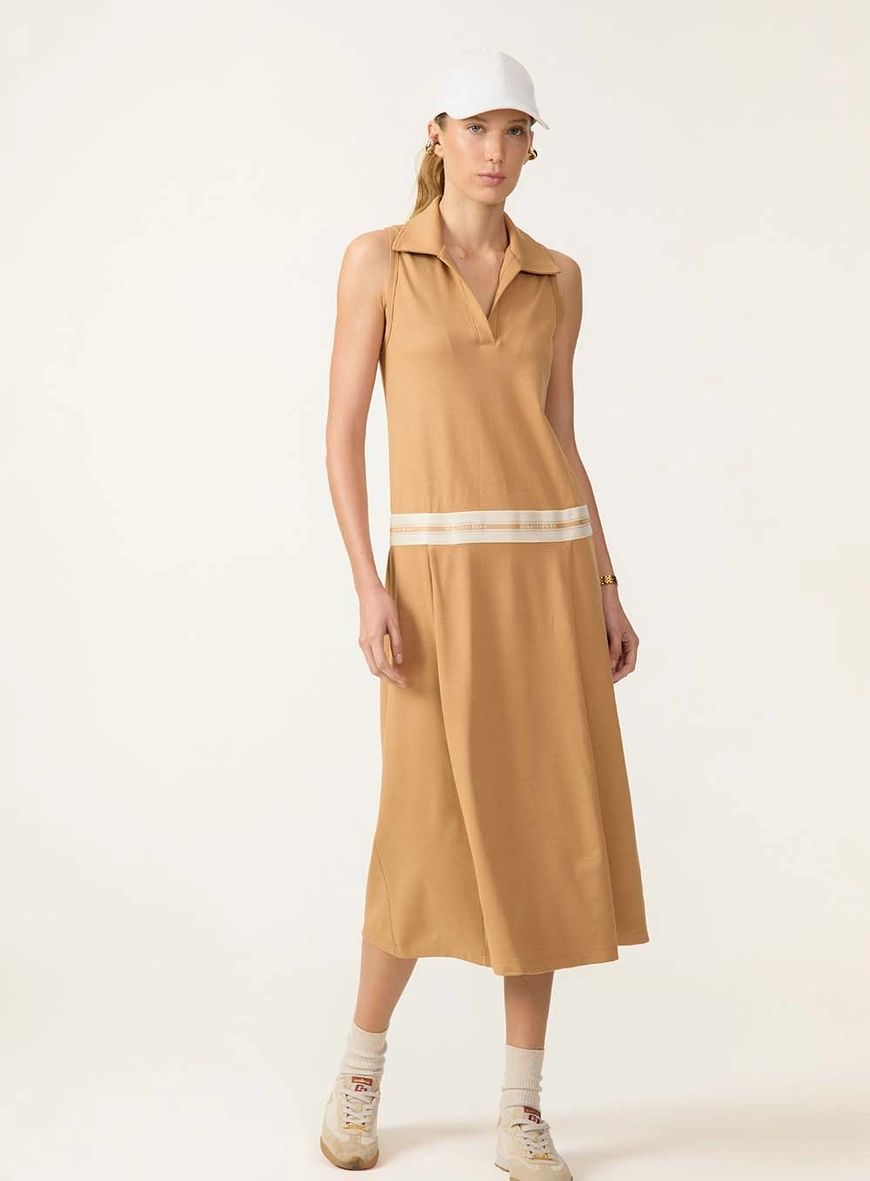 Vestido Midi Com Faixa Lateral Contrastante
