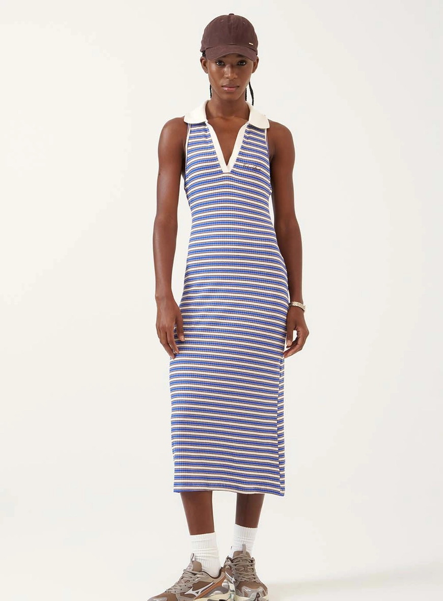 Vestido Midi Ajustado Gola Polo E Recorte Costas