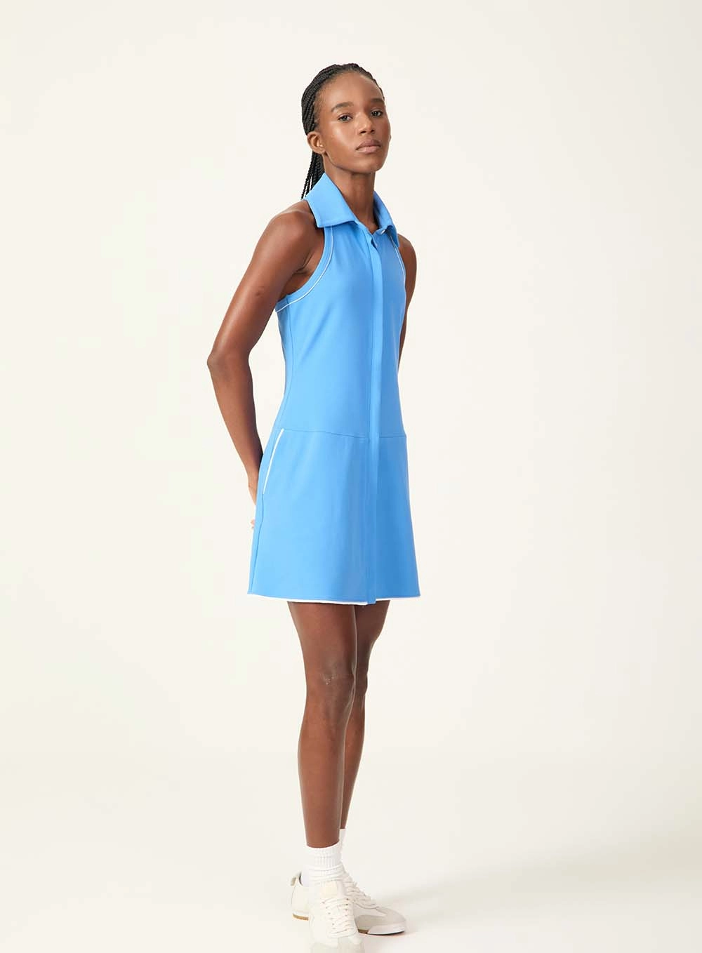 Vestido Evasê Gola Polo Azul