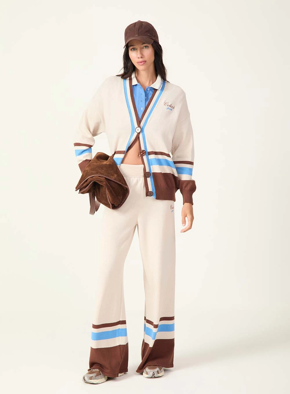 Cardigan Gola Polo Com Listras Estampados