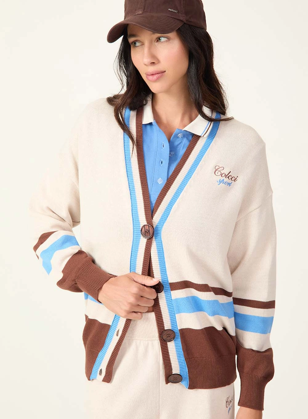 Cardigan Gola Polo Com Listras Estampados