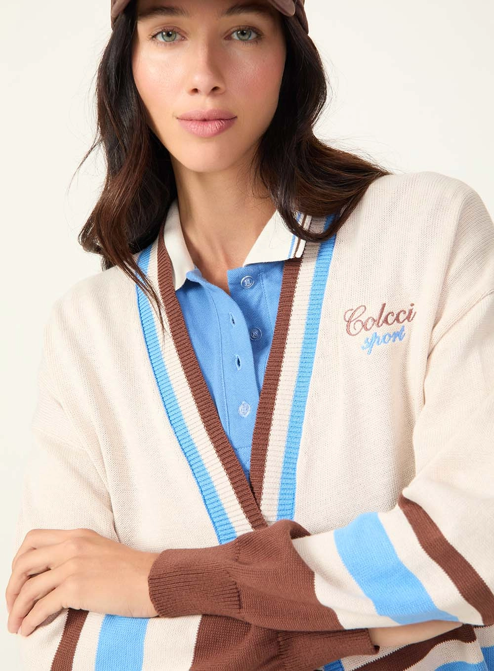 Cardigan Gola Polo Com Listras Estampados
