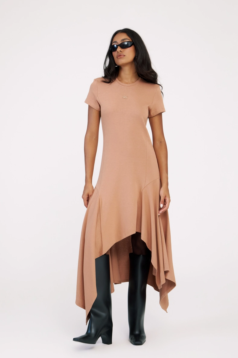 Vestido Midi T-shirt Dress Assimétrico Marrom 5