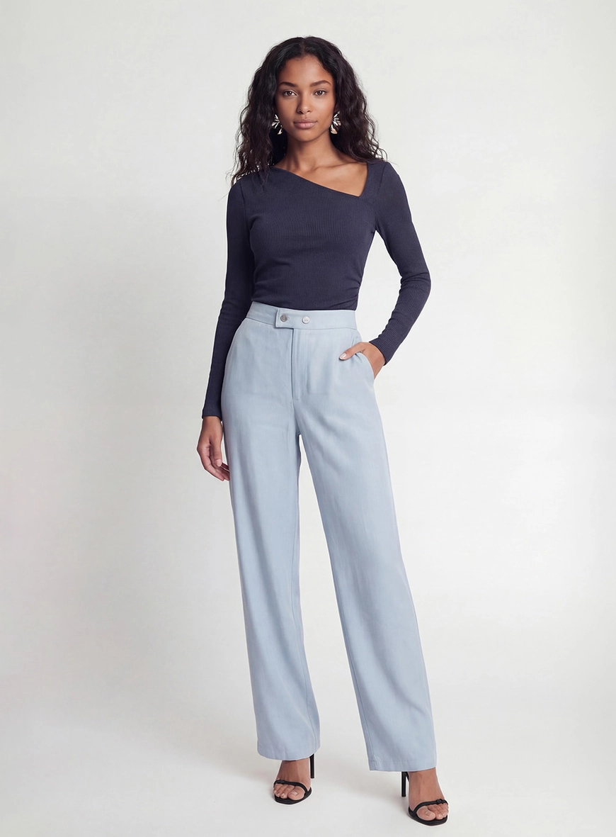 Calça Alfaiataria Feminina Reta Azul 4