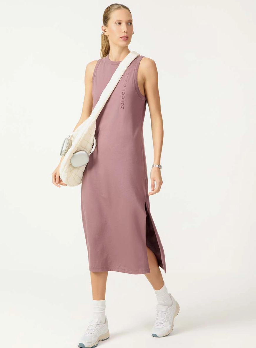 Vestido Midi Fenda Lateral Algodão