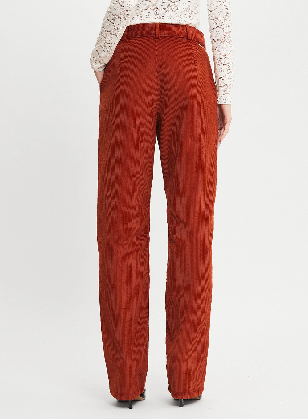 Calça Alfaiataria Veludo Reta Laranja 4