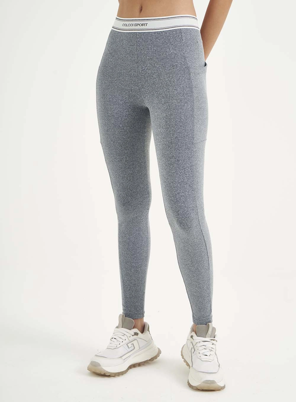 Calça Legging Mid Cós Contrast Mescla Cinza