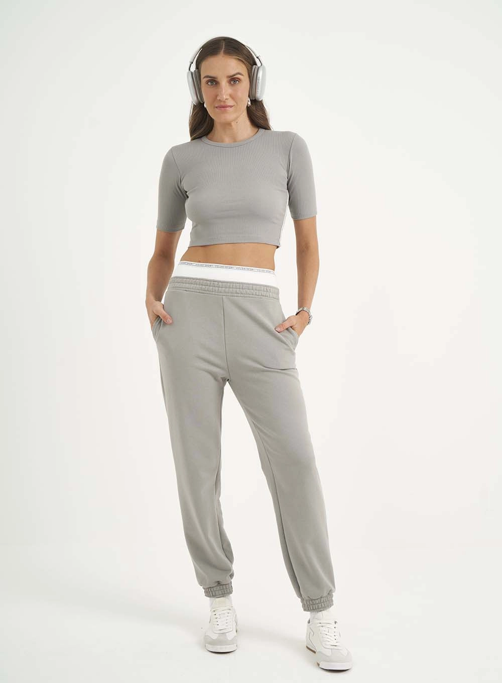 Calça Moletom Feminina Jogger Cinza