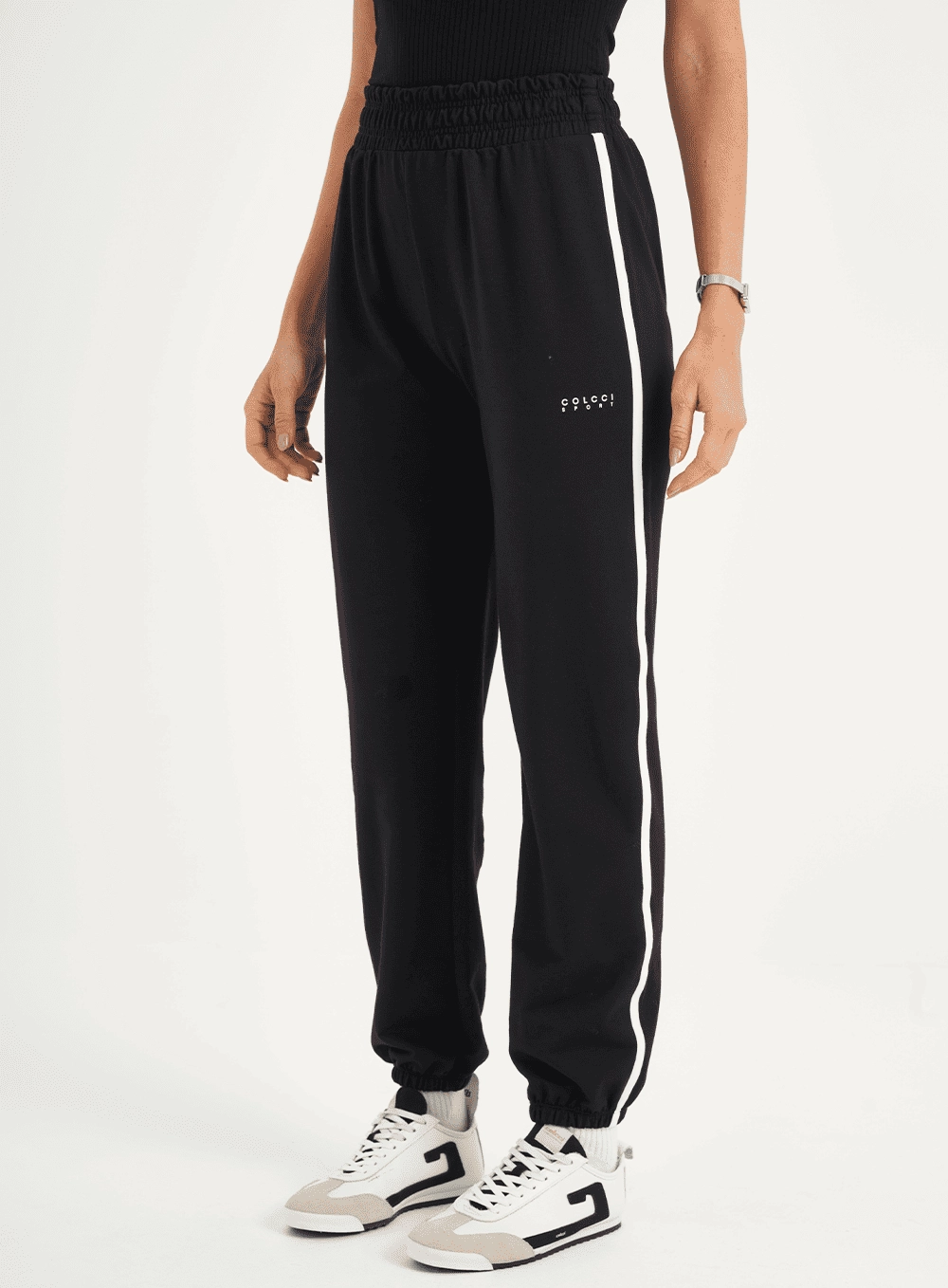 Calça Feminina Moletinho Jogger Comfort Listras Preto
