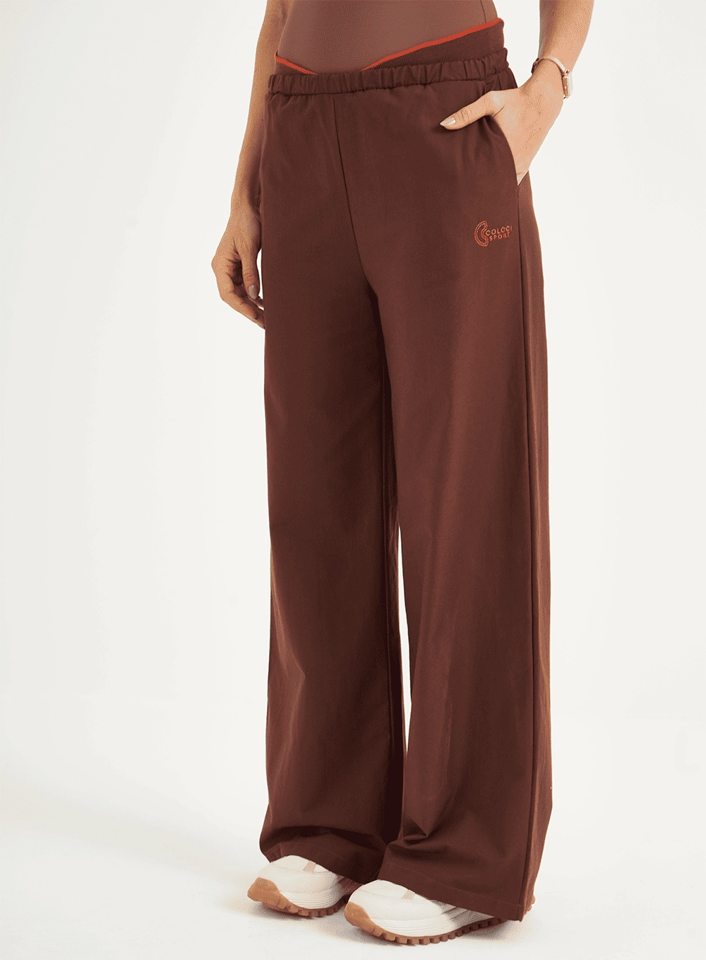 Calça Moletom Feminina Wide Leg Marrom