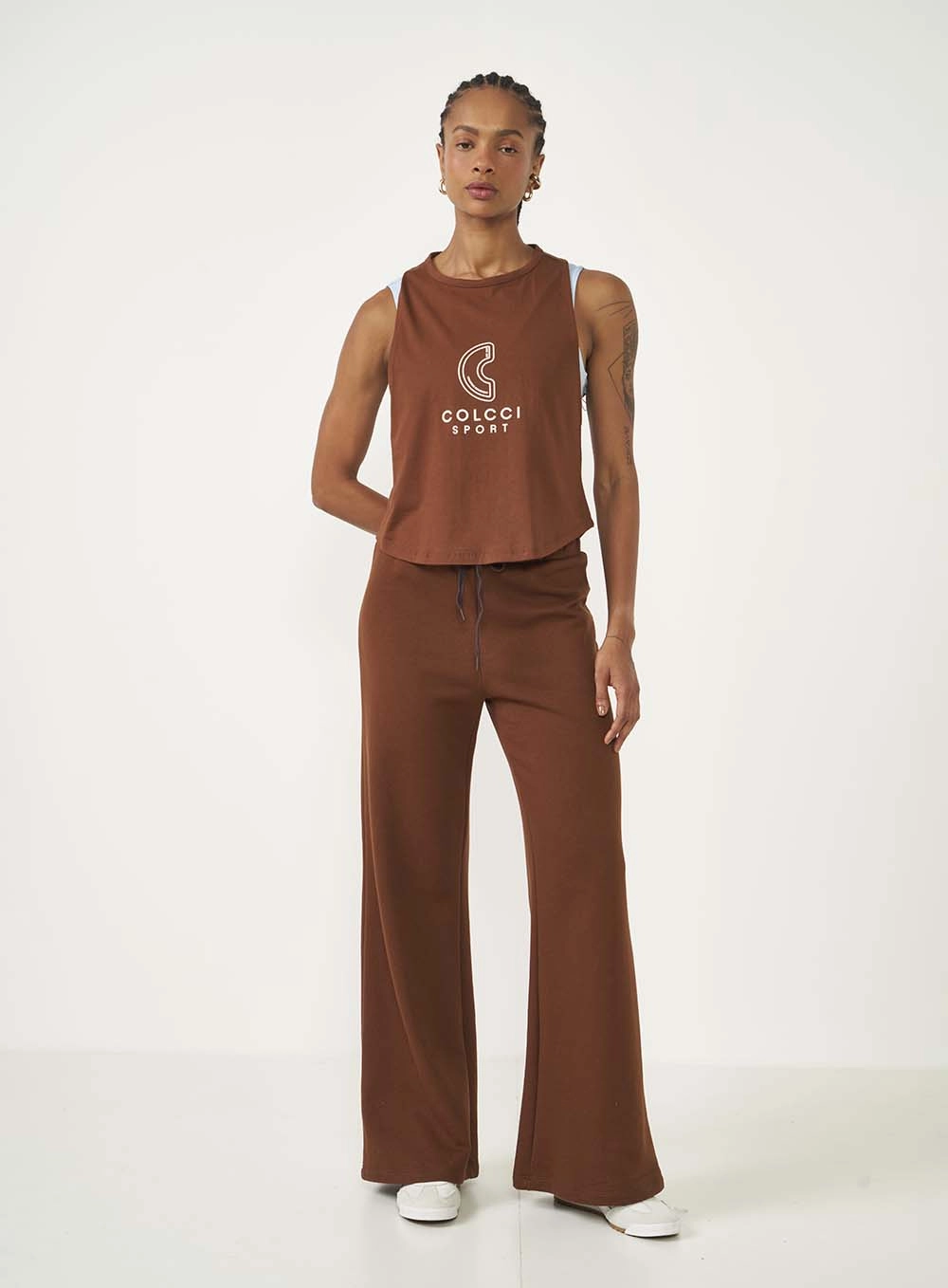 Calça Feminina De Moletom Com Elástico Na Cintura Marrom