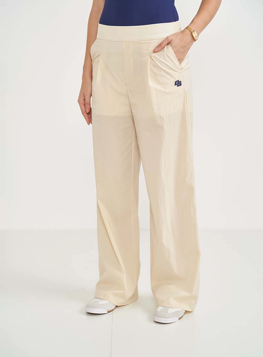 Calça Feminina Nylon Wide Leg Bege