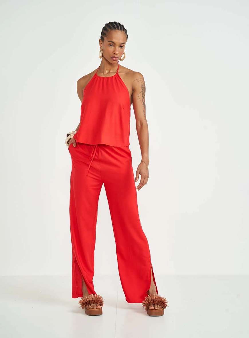 Calça Comfort Com Amarração E Detalhe Na Barra