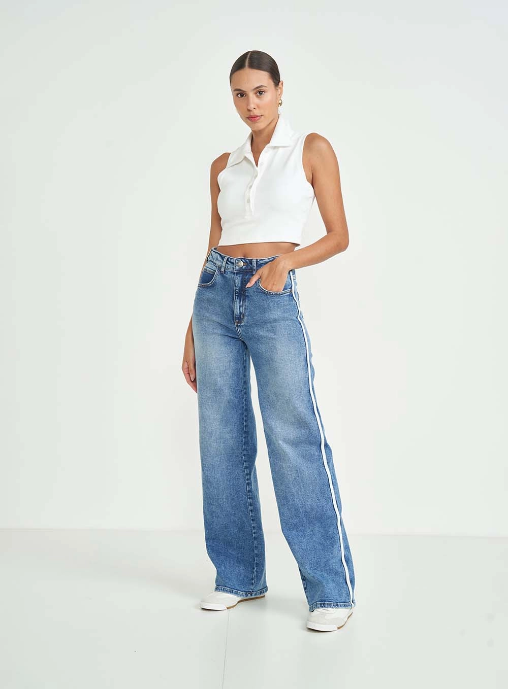 Calça Jeans Hailey Stretch Com Detalhe Lateral Índigo