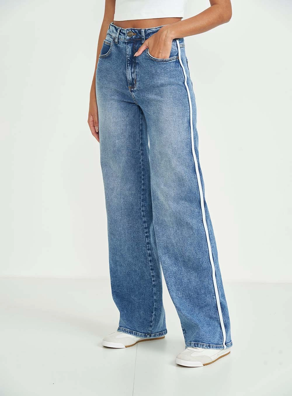 Calça Jeans Hailey Stretch Com Detalhe Lateral Índigo