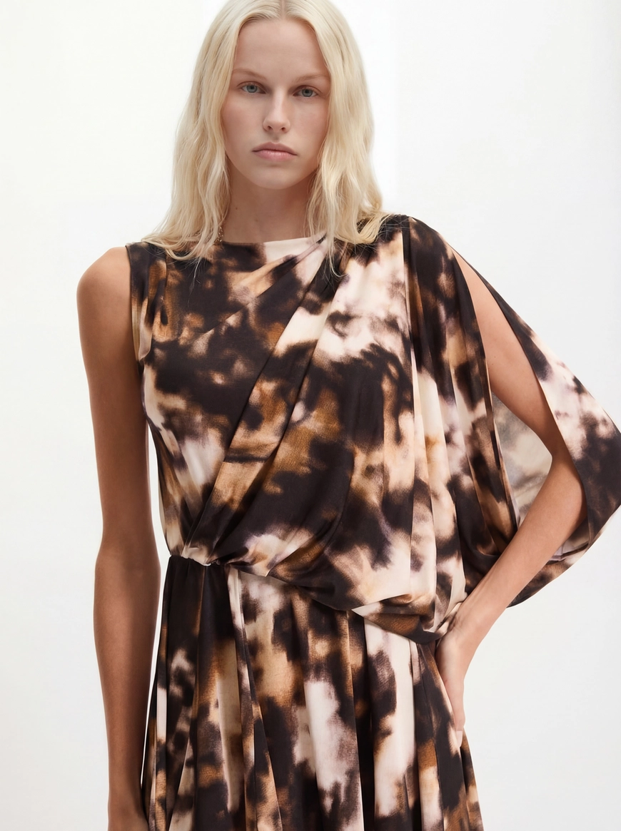 Vestido Curto Manga Assimétrico Estampados 4
