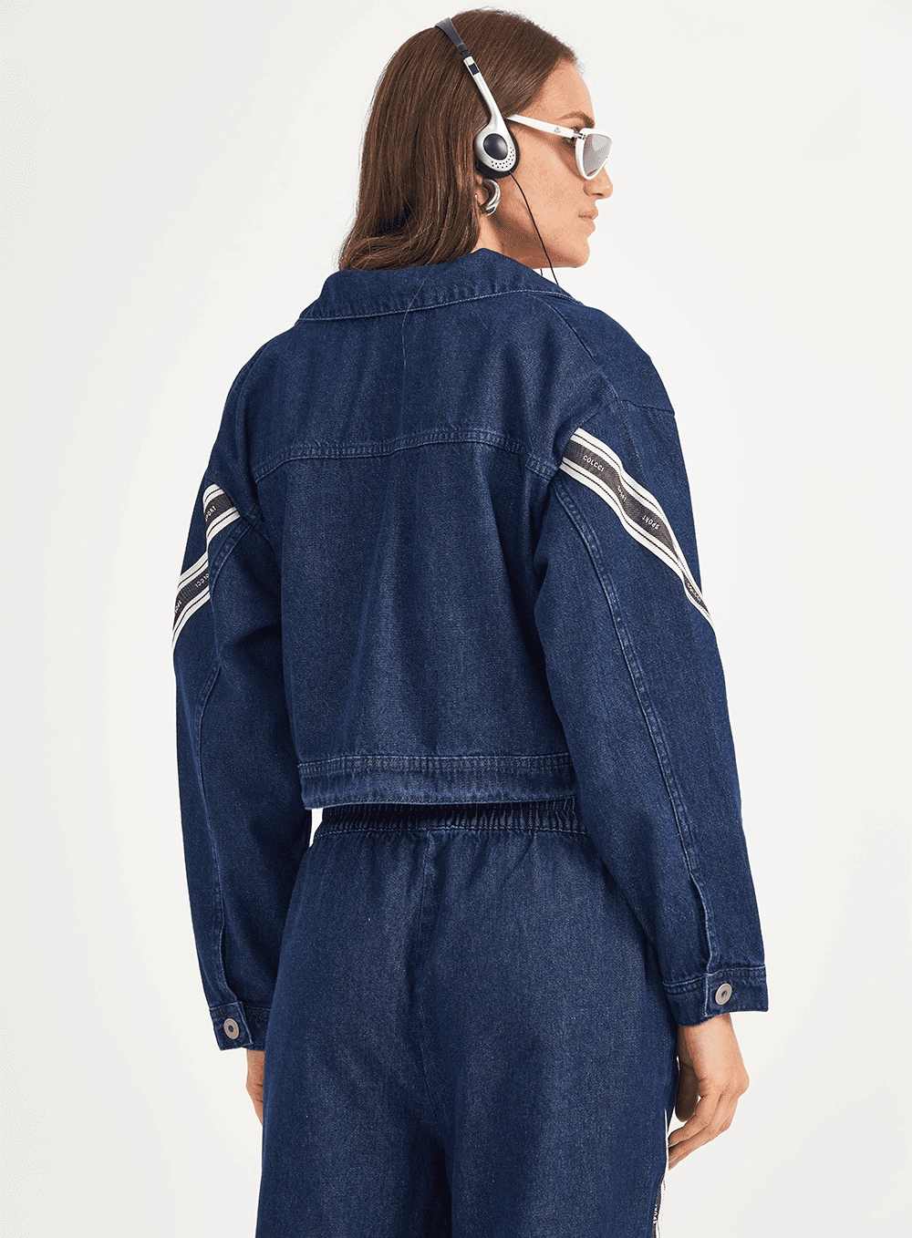 Jaqueta Jeans Feminina Loose Com Listras Índigo