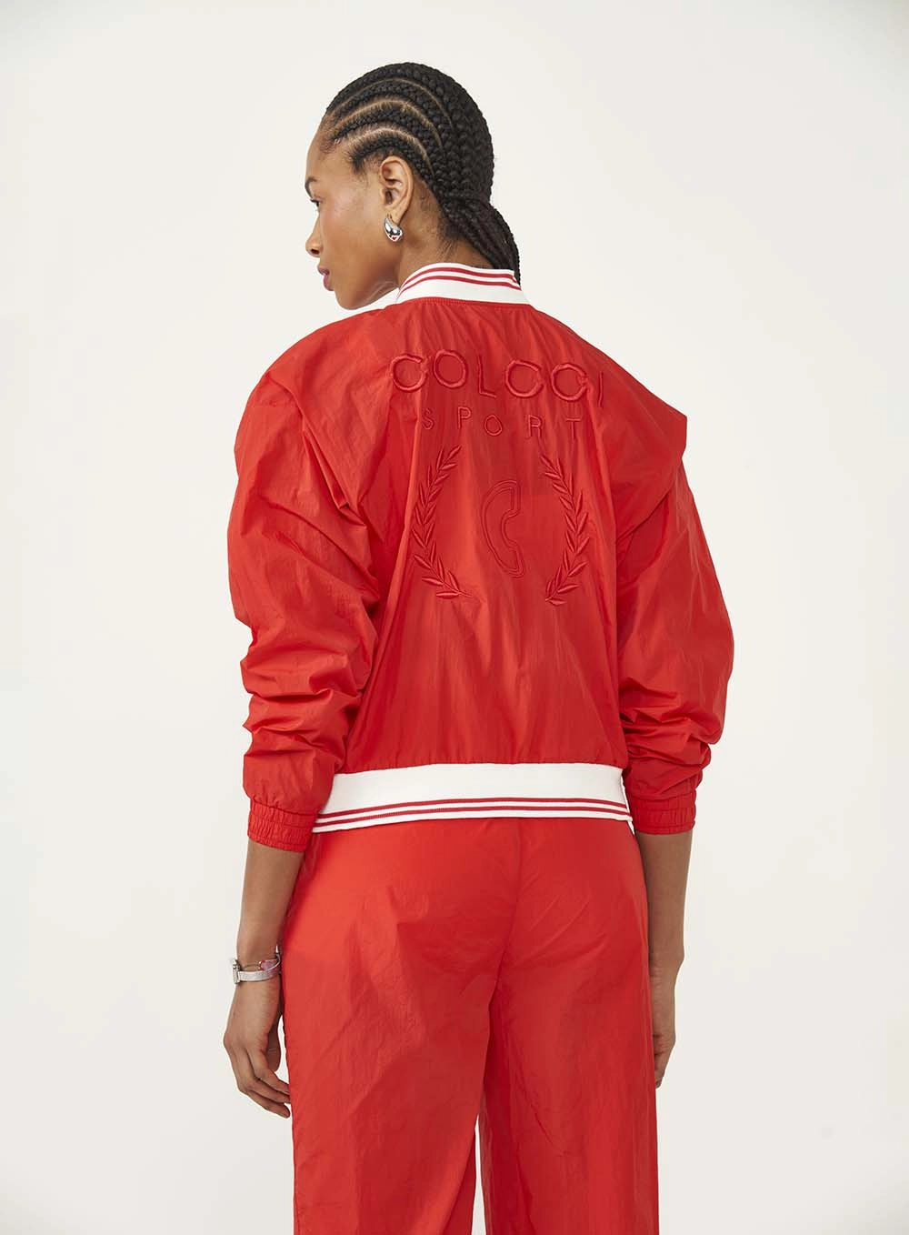 Jaqueta Loose Nylon Com Detalhes Na Manga E Gola Vermelho
