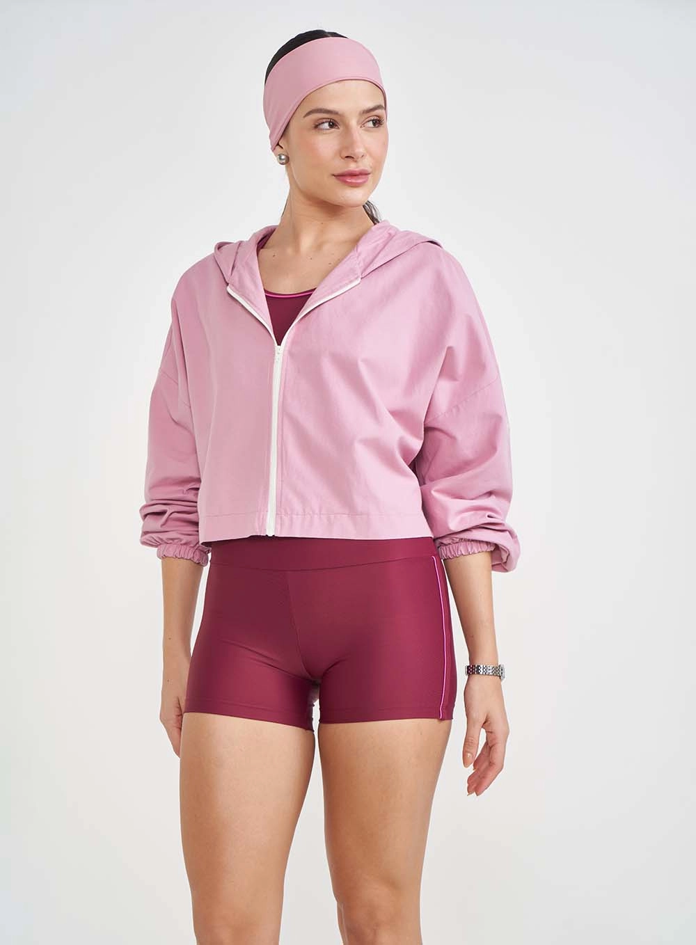 Jaqueta Loose Nylon Curta Rosa