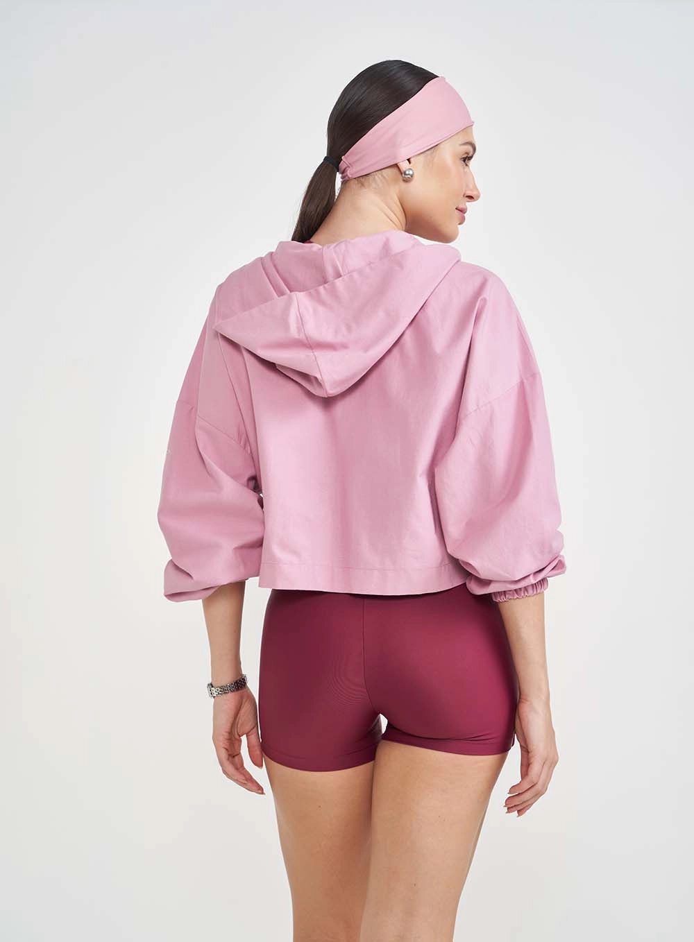 Jaqueta Loose Nylon Curta Rosa
