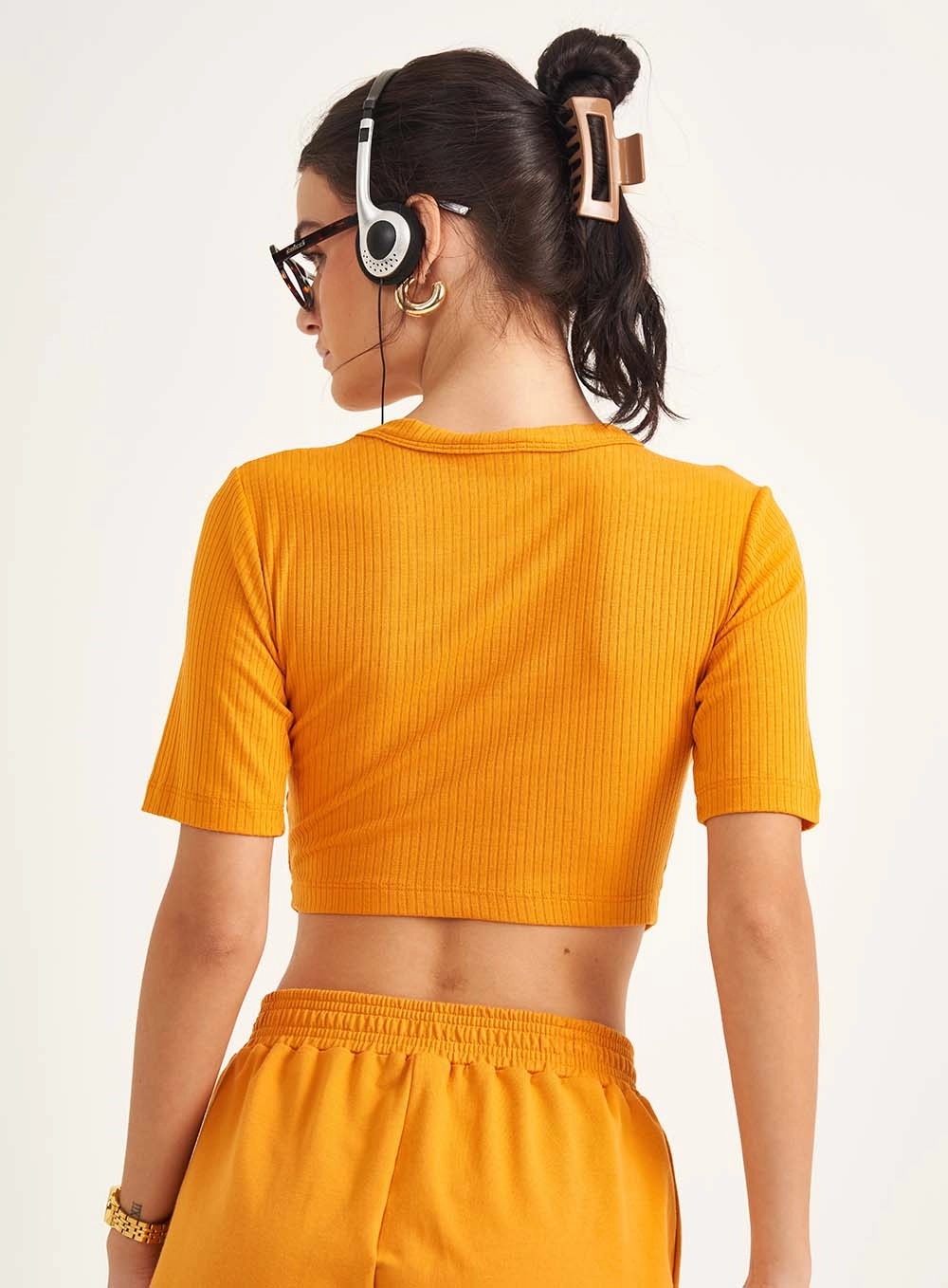 Blusa Feminina Slim Canelada Laranja