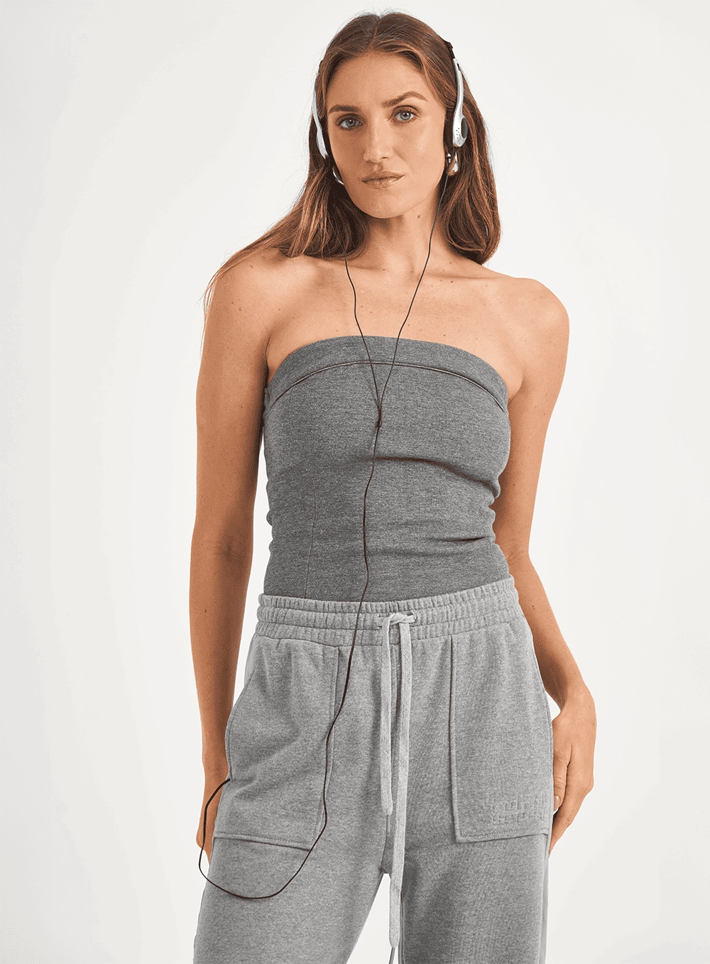 Blusa Feminina Slim Fit Sem Alças Cinza