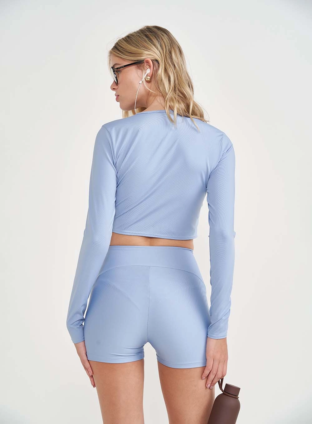 Blusa Slim Curta Com Fechamentos De Botões Azul