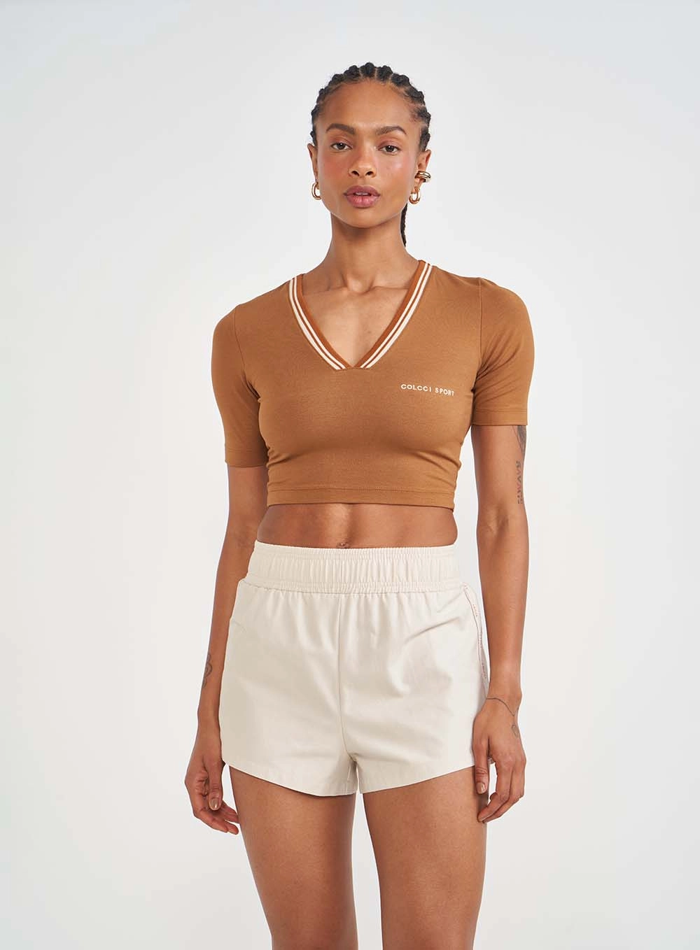 Blusa Feminina Slim Curta Marrom