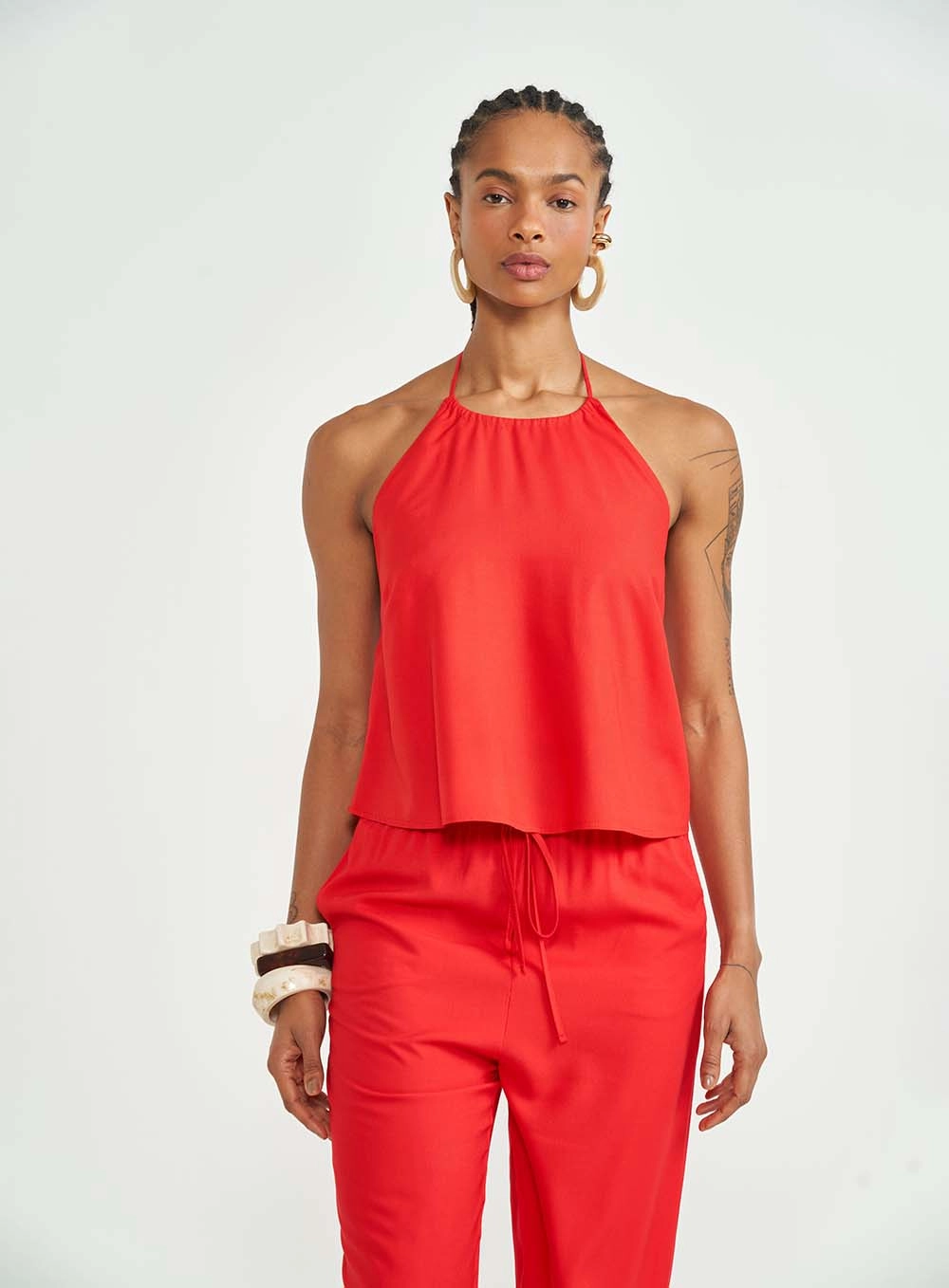 Blusa Loose Com Amarração No Pescoço Vermelho