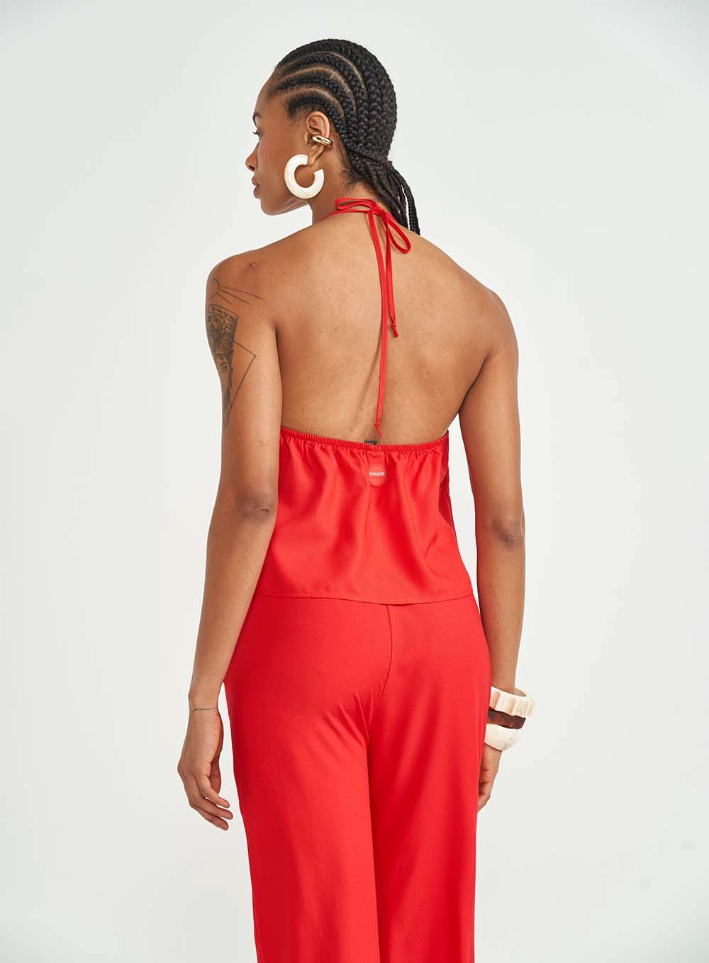 Blusa Loose Com Amarração No Pescoço Vermelho