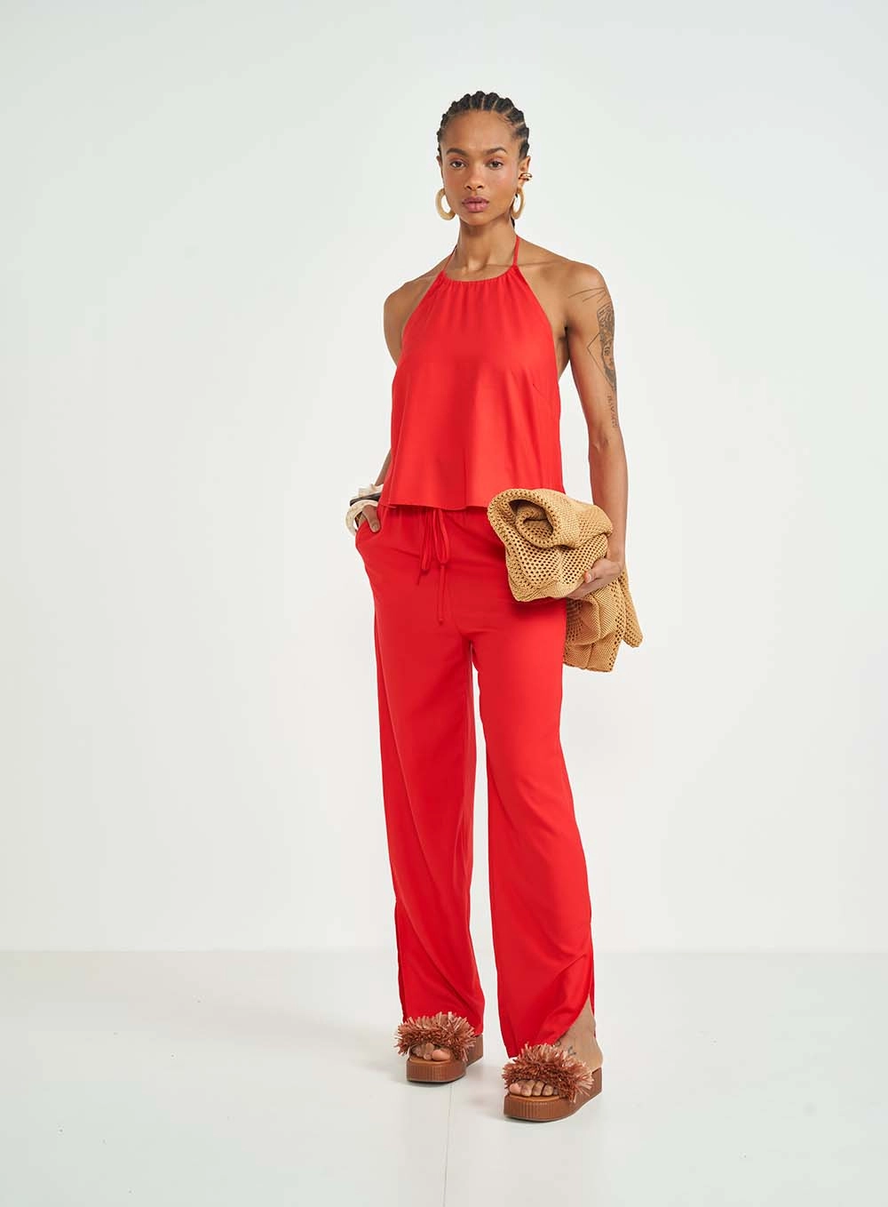 Blusa Loose Com Amarração No Pescoço Vermelho