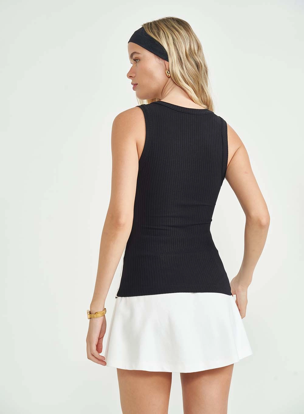 Regata Feminina Slim Canelada Constrast Preto