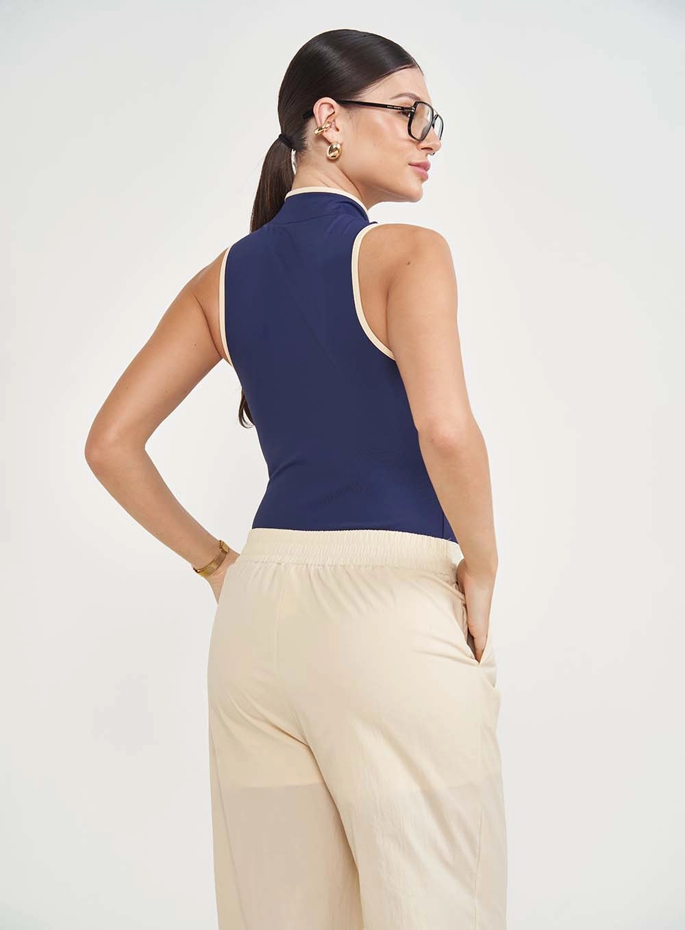 Body Slim Fit Gola Alta Azul