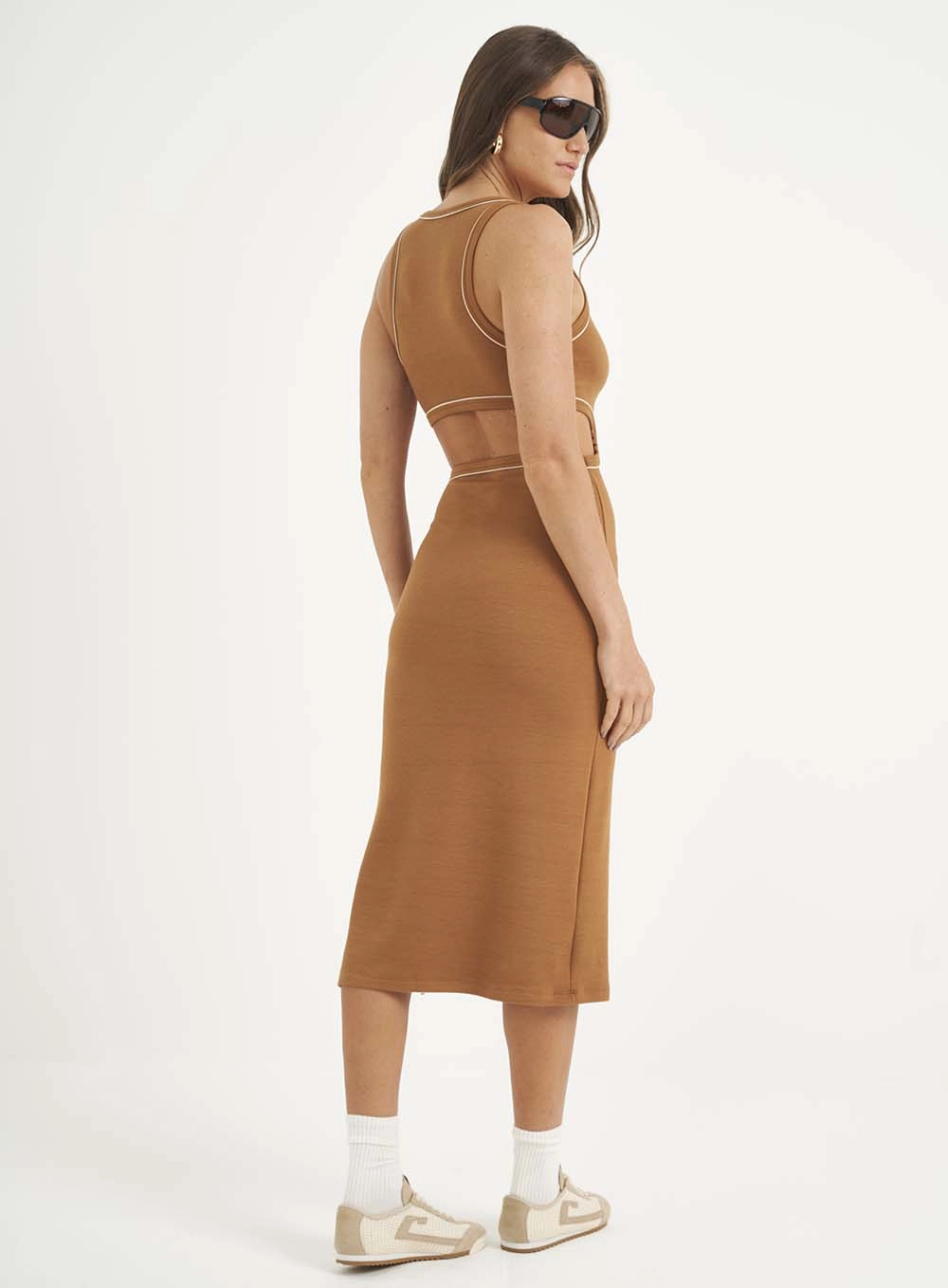 Vestido Midi Slim Cut-out Marrom